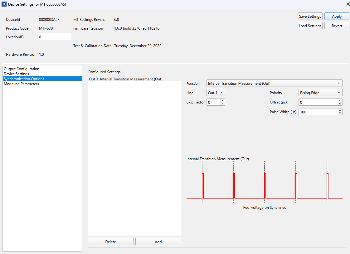 Xsens sync out config